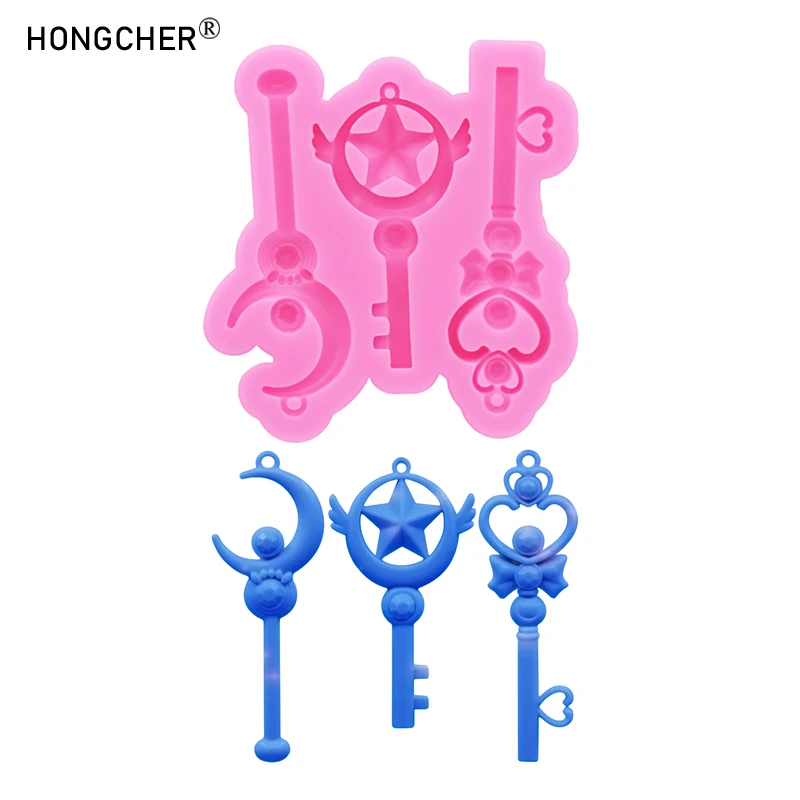 Magic Wand Cartoon Key Shape Silicone Mold Resin Jewelry Accessories Keychain Plaster Aromatherapy Decoration Pendant Drip Molds