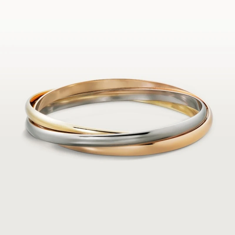 Classic Euro-American Tri-Color Gold Three-Ring Bracelet, 925 Silver Gold-Plated, Fashion Brand Couple Jewelry Gift