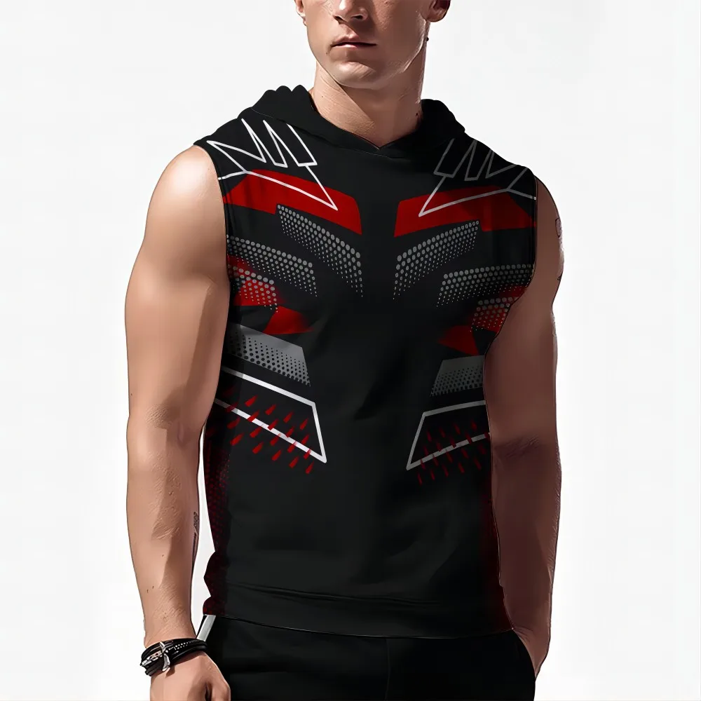 

New style Summer men's hooded sports vest 3d printed fashion vest casual quick drying breathable comfortable sports vest
