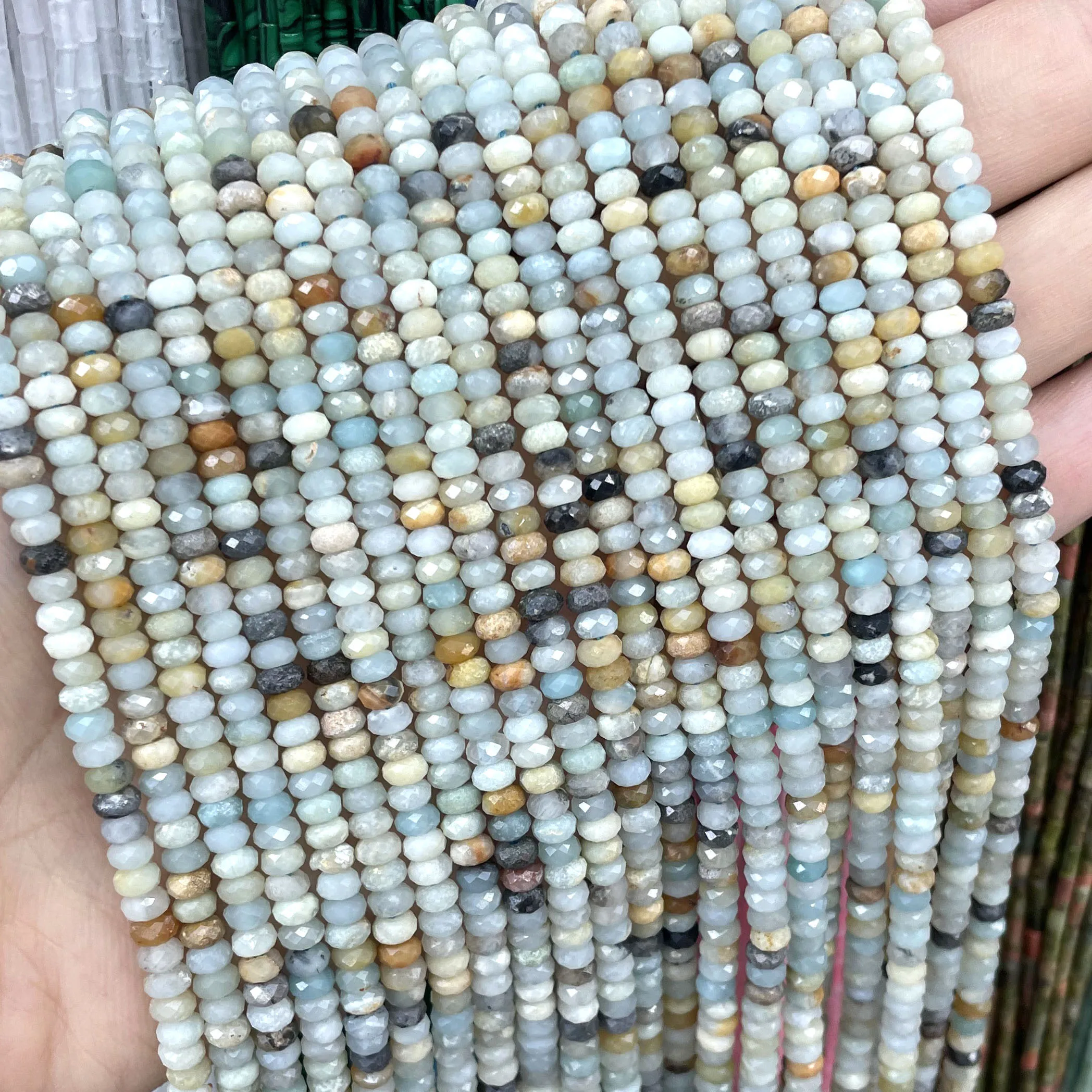Natural Stone Faceted Flat Rondelle Blue Sodalite Amethyst  Spacer Beads For Jewelry Making Diy Bracelet Accessories 2X4MM