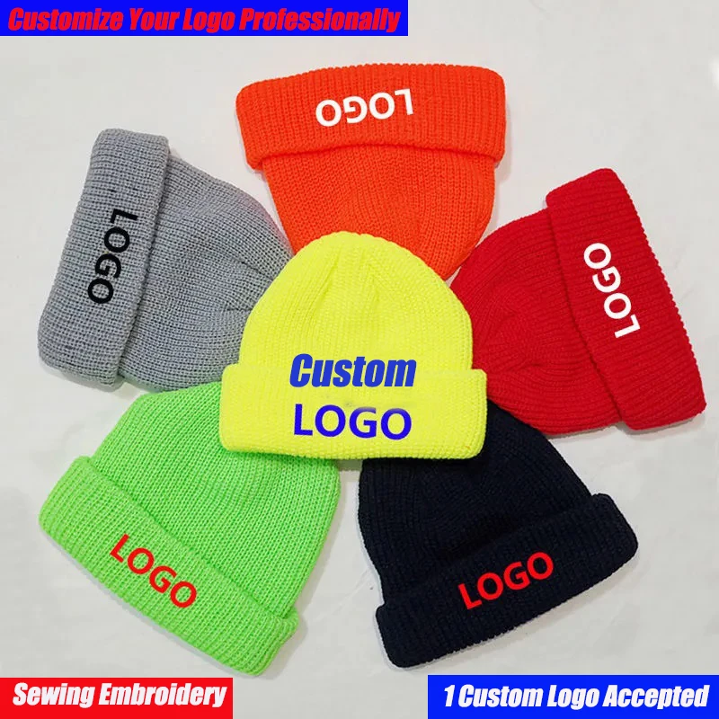 Custom Logo Embroidery Design Beanies DIY Company Team Logo Stretchy Knit Hats Winter Warm Hats Men Women Hats