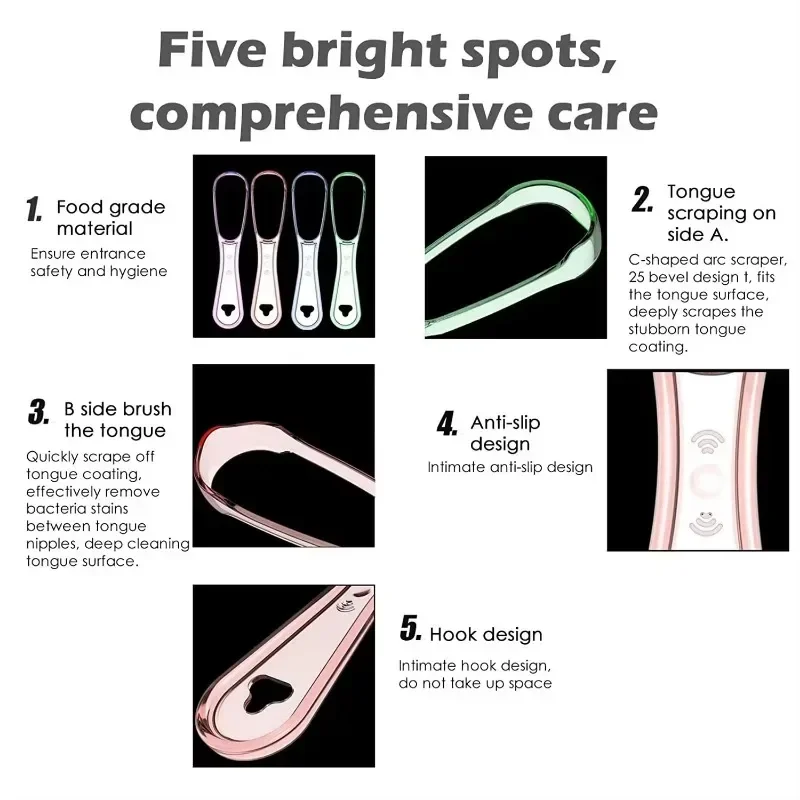 혀 클리너, 재사용 가능한 구강 청소 스크레이퍼, 여러 가지 빛깔의 구강 위생 관리, 혀 브러시 도구, 1 개