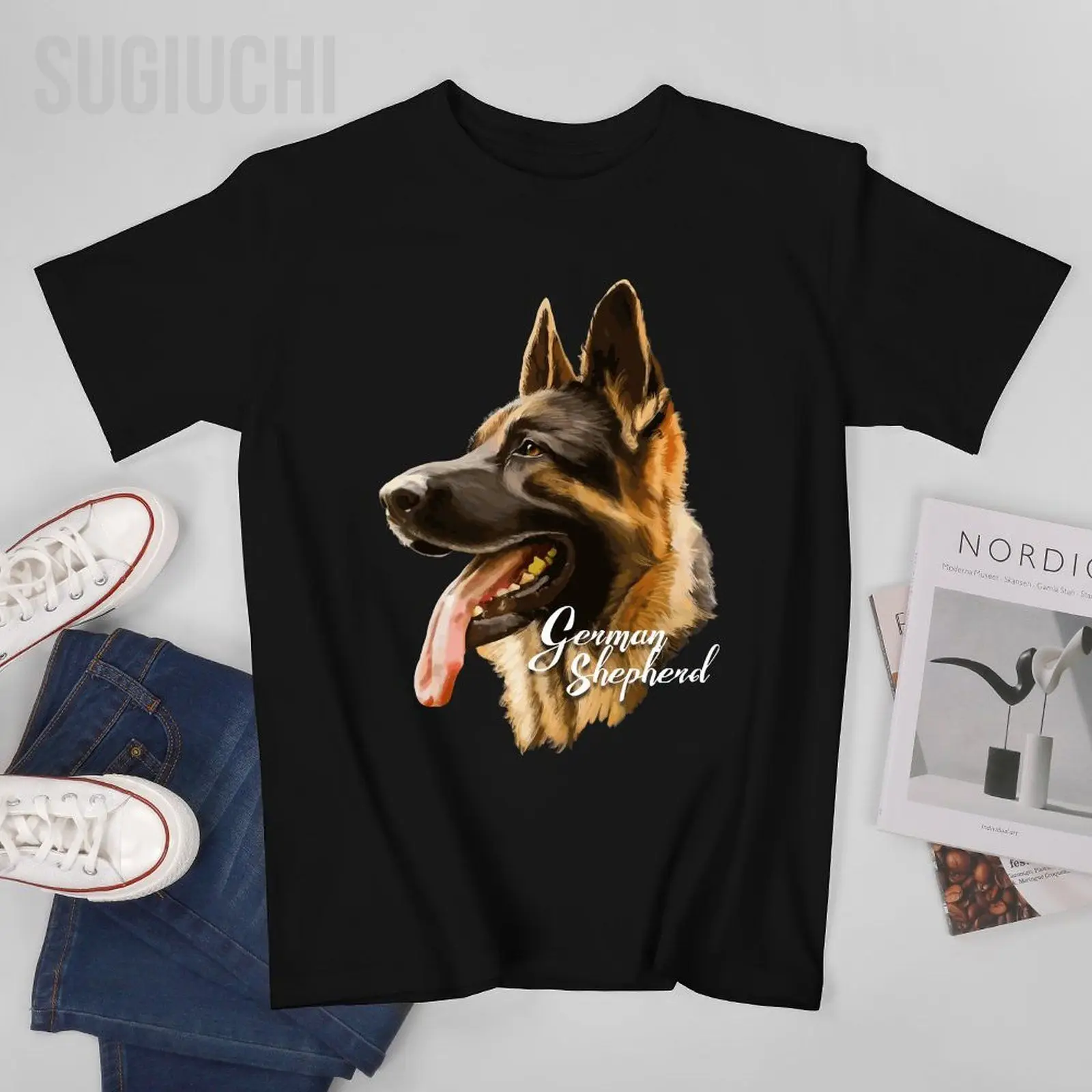 Men German Shepherd Dog Tshirt Tees O-neck T Shirts Women Boys 100% Cotton Short T-Shirt Unisex All Seasons