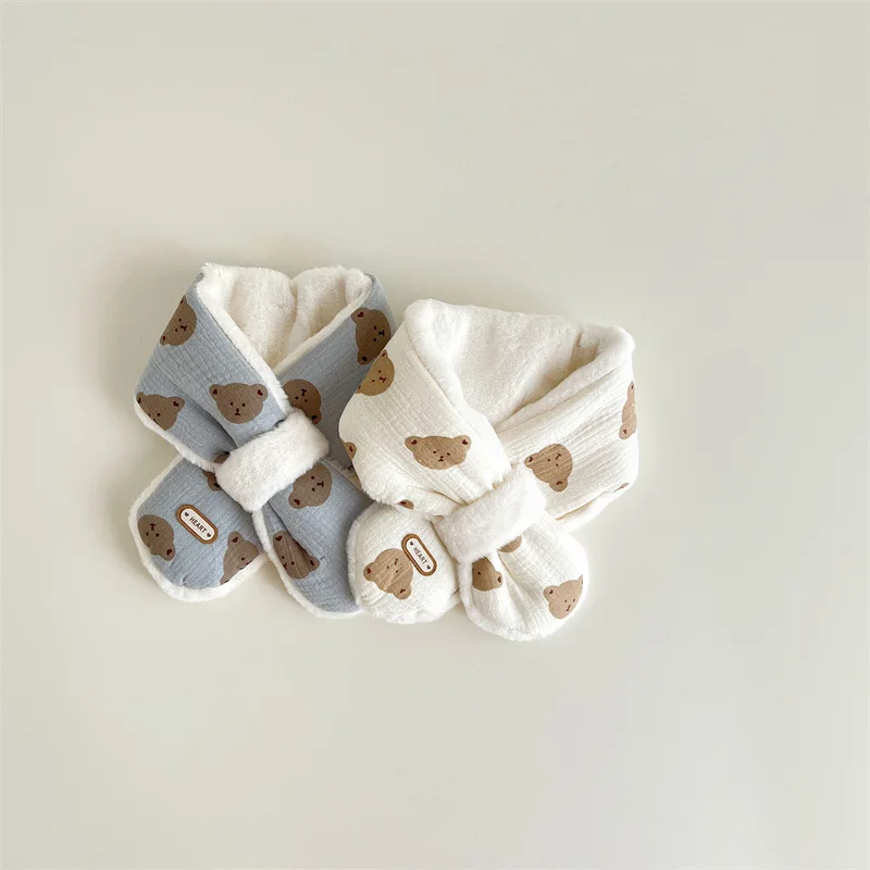 Bär Baby Winter Schal für Mädchen Jungen Koreanische Warme Fleece Kinder Hals Wärmer Kreuz Kinder Schals Baby Zubehör 1-6Y – Detail 8
