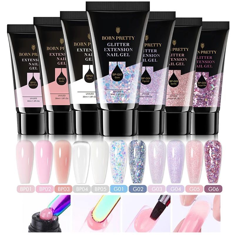 BORN PRETTY15/30ml Acrylic Nail Extension Gel Nail Polish Quick Extend Nails Tips Glitter Sequins Gel Varnish All For Nails