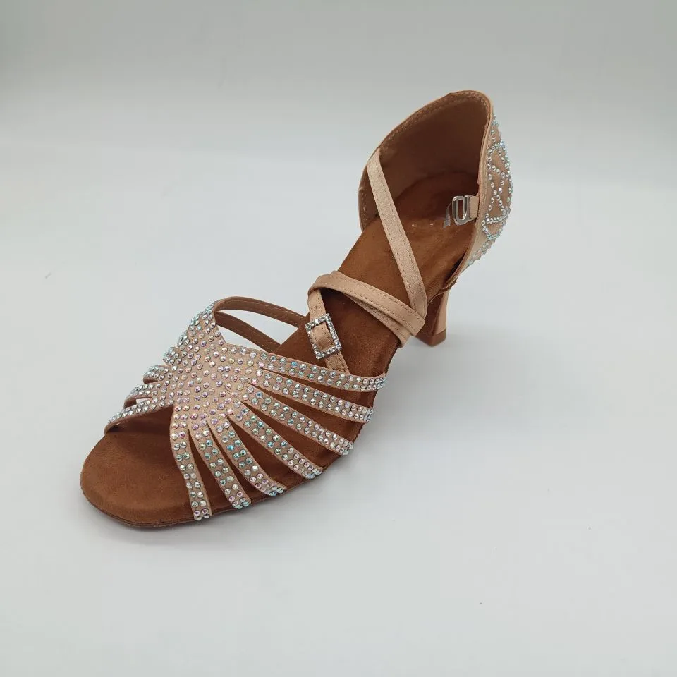 Evkoodance Women's Rhinestone Latin Dancing Shoes Chacha Tangon Ballroom Waltz Competition Party Dance Footwear for Girls