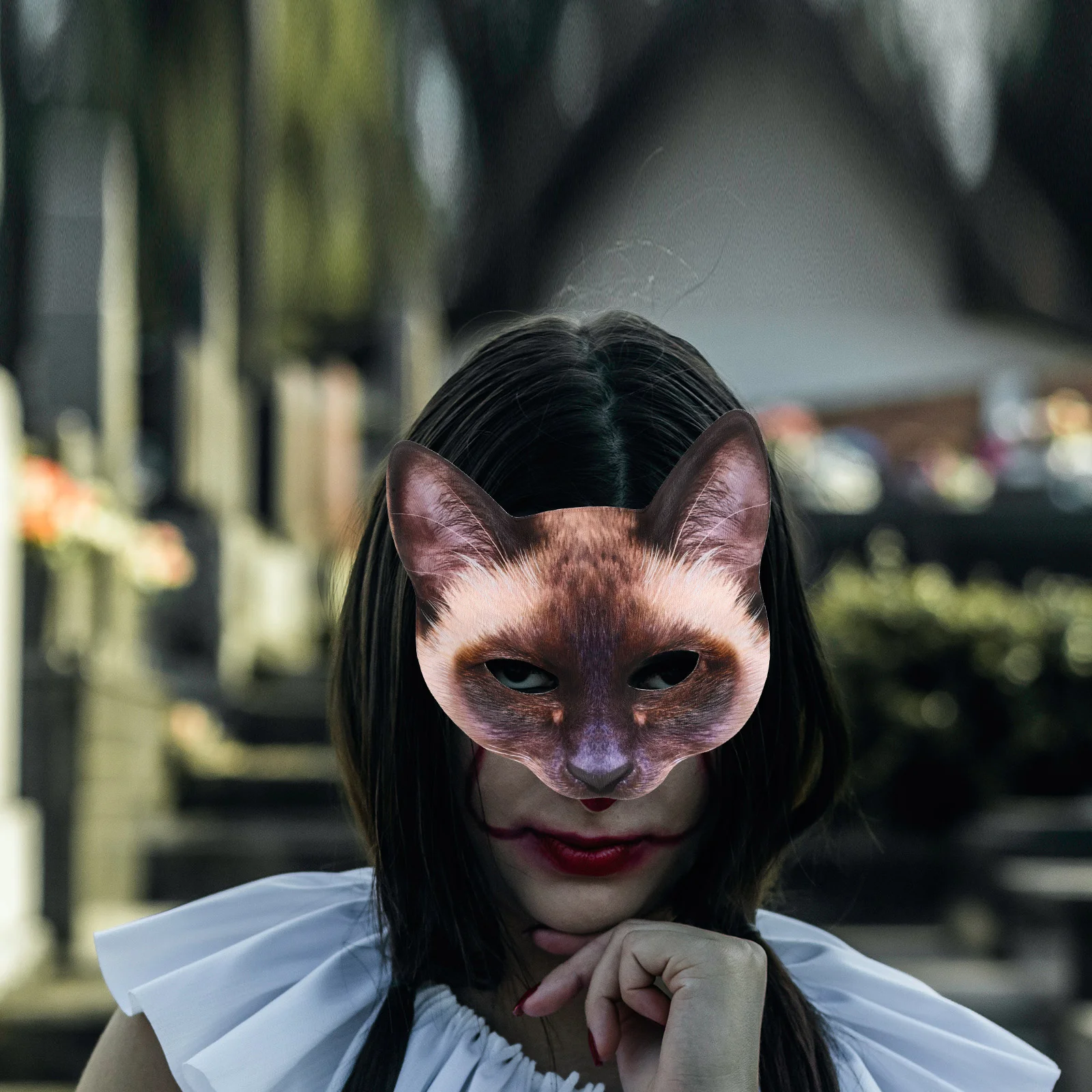 Masker Bermain Peran Aksesori Kucing Menyenangkan Kostum Topeng Wajah Labu Kuman Putih