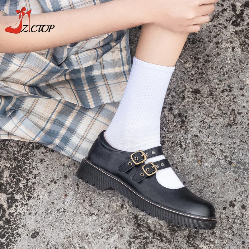 Retro Lolita Shoes Women Brown Platform Mary Jane Shoes Round Toe Buckle Strap Japanese Jk Uniform Leather Chunky Heel Pumps