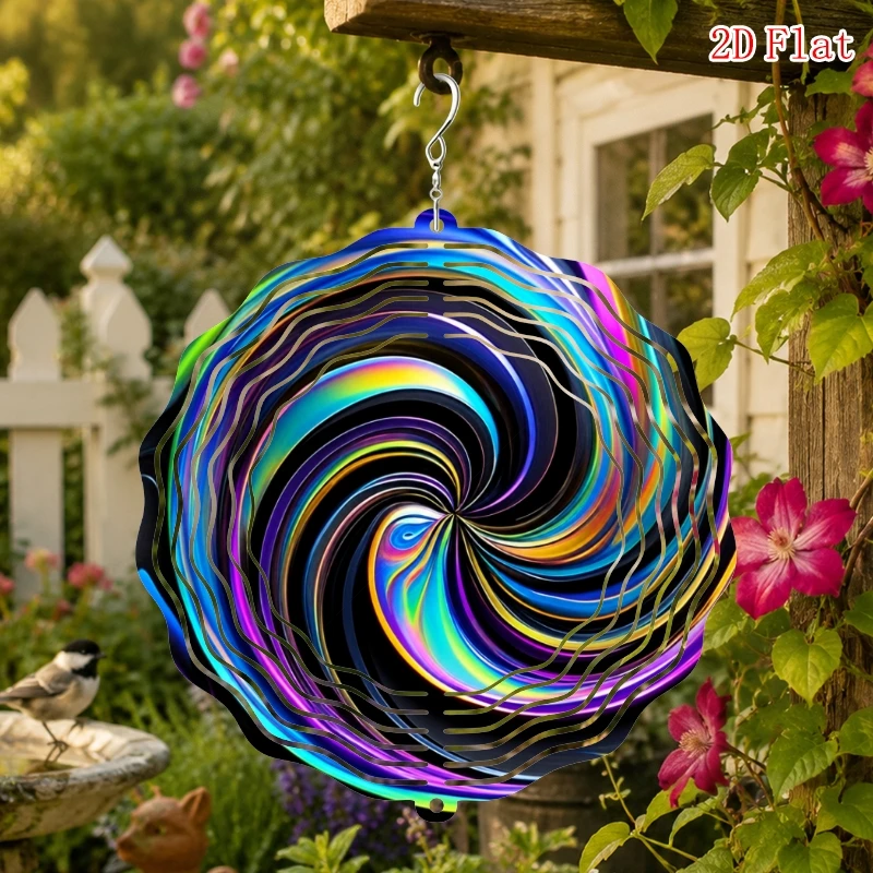 3D Colorful Swirl Dreamy Wind Spinner - 10 Inch Metal Art with 360 Swivel Hook for Christmas Halloween Garden Patio Gift