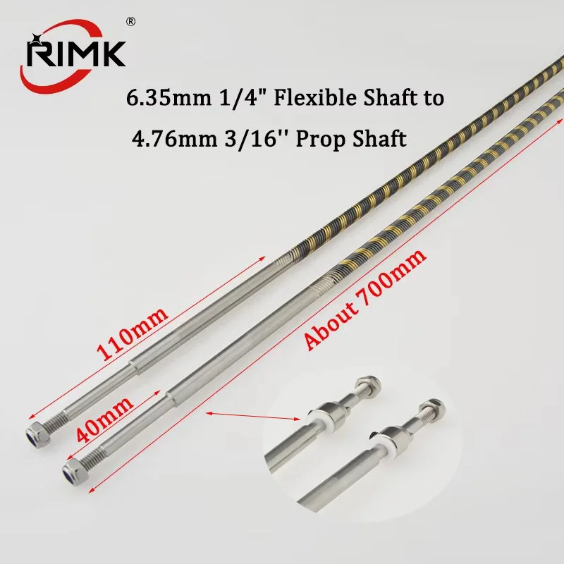 

RC Hight Quality Left/Right 6.35mm 1/4" Flexible Shaft to 4.76mm 3/16'' Prop Shaft About 700mm Flex Cable for Gas Nitro RC Boat