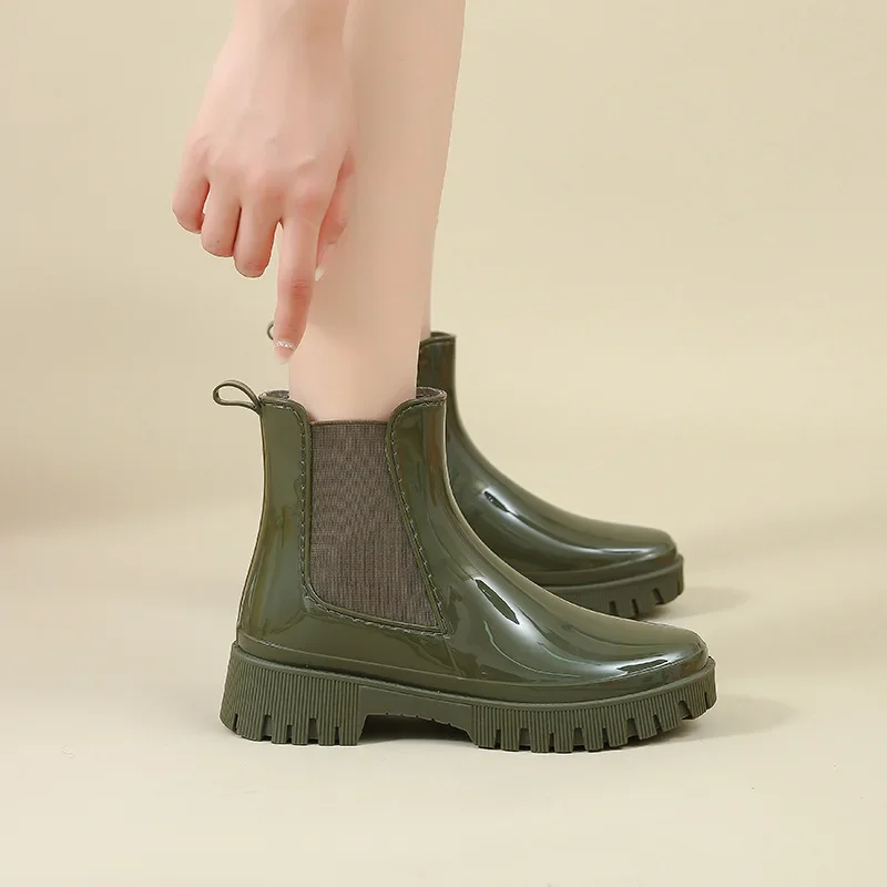 Rain Shoes Women Waterproof Boots Chelsea Chunky Galoshes Garden Work Rubber Boot Female Oil-proof Non-slip Kitchen Footwear