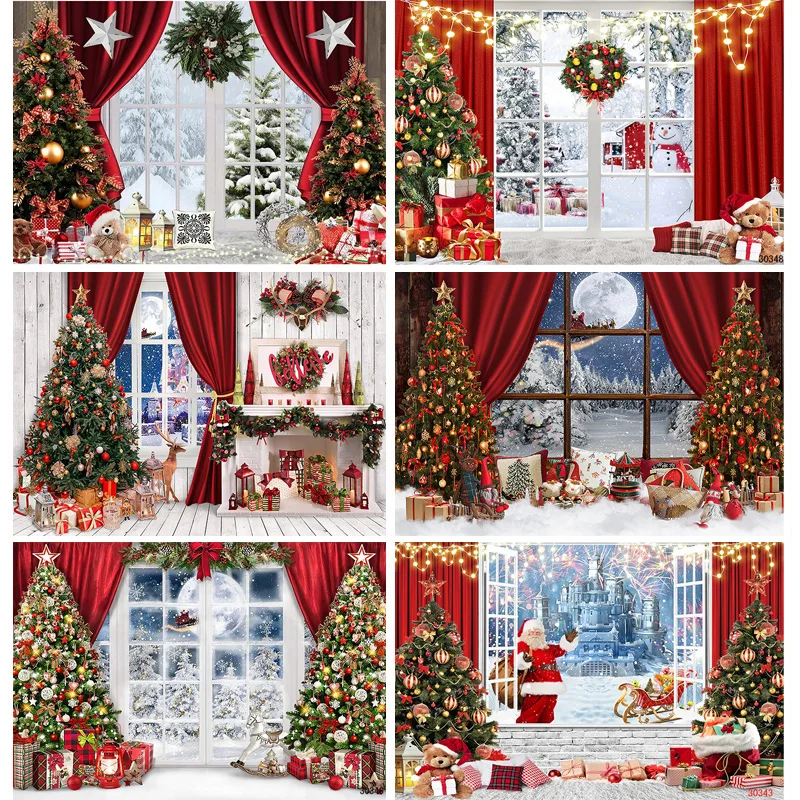 

Christmas Day Wreath Snowman Photography Backdrop Props Family Xmas Eve Party Decor Living Room New Year Background TS-22