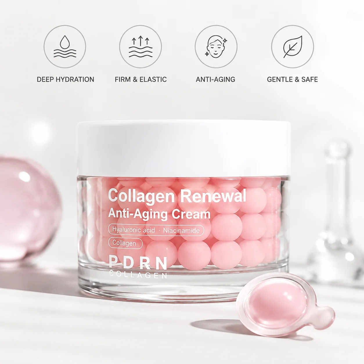 Crema de Colágeno con Péptidos PDRN para Rostro y Cuerpo, Hidratación Profunda, Antiarrugas, Reafirmante, Cuidado de la Piel Ligero y No Grasoso