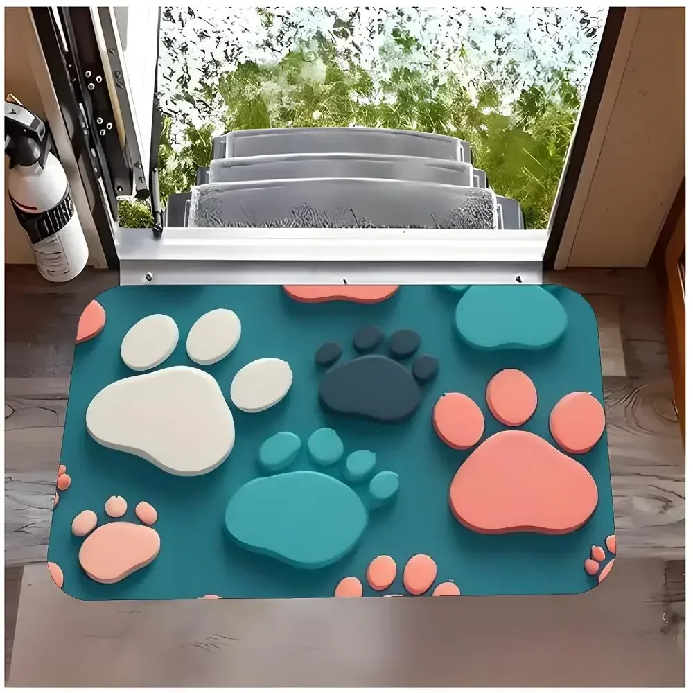 print decorative sticker Cat Paw Print Floor Mat Non Slip Washable Flannel Doormat Water Absorbent Indoor Floor Carpet Rug