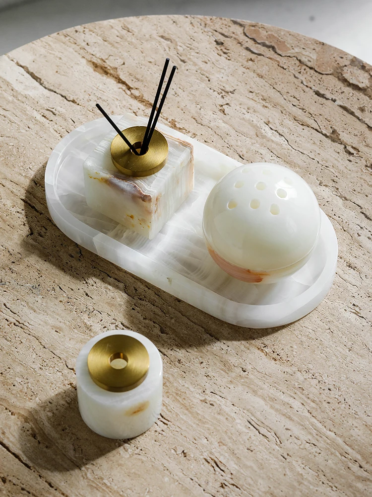 Wabi-Sabi-Light Luxury Beige Marble Fragrance Diffuser, Creative Storage Figure Tray, Living Room Diffuser, Home Decorative Piec