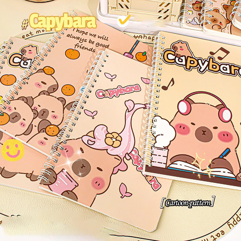 A5 Coil Notebook Cute Capybara Spiral Lined Notebooks Thicker Paper Planner Daily Notes Journal Book for School Office Supplies