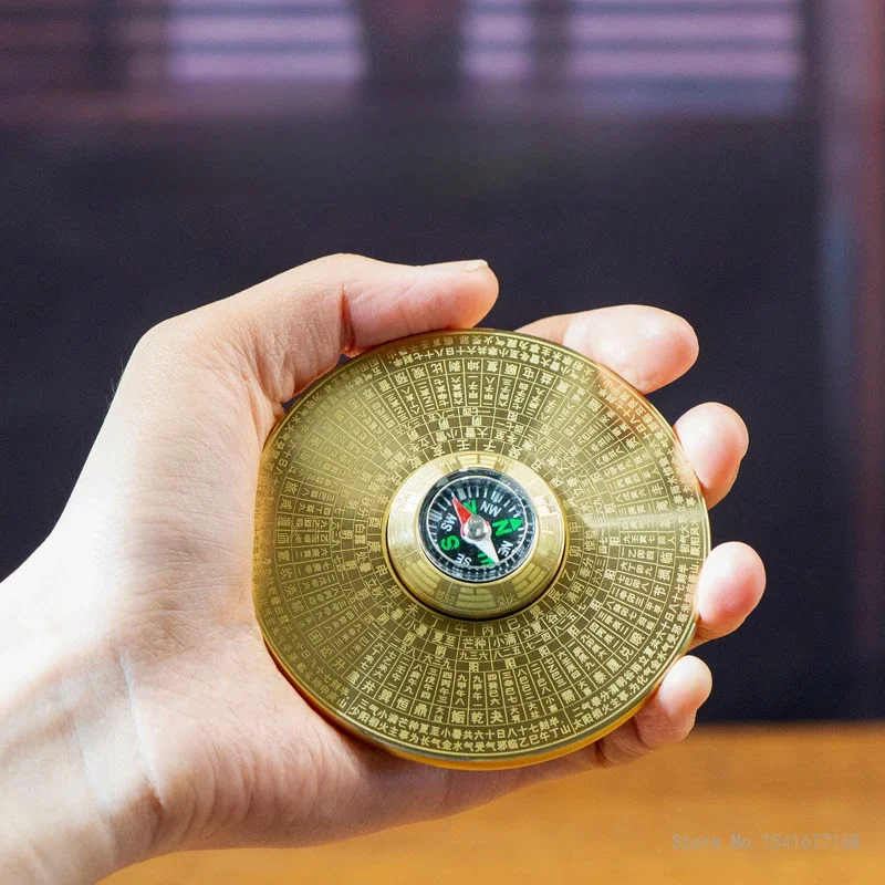 Chinese All Copper Decompression Compass Rotating Handle Piece Double-sided Rotation Carry Around Play with Gossip Turntable 1Pc