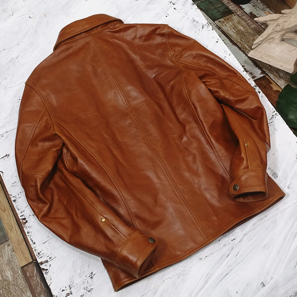 Genuine Leather Brakeman Cowhide Coat Jacket American Fashion Vintage Overcoat Winter Mens Blazer Coats Windbreaker Discolored