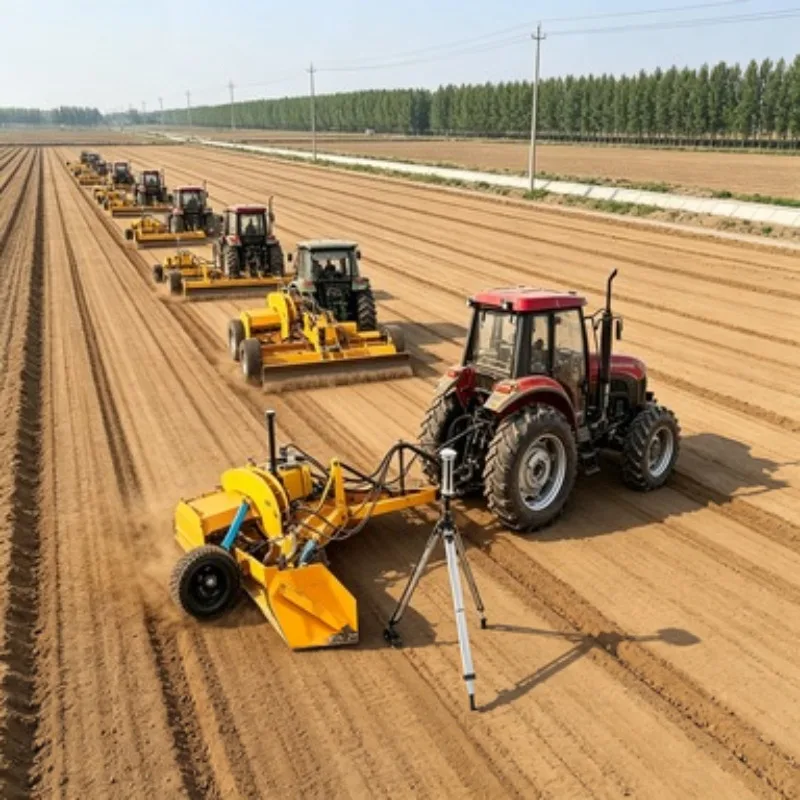 Advanced Laser‑Guided Grader with Leveling Scraper, Tractor‑Mounted System Featuring Precision Gearbox for Reduced Irrigation