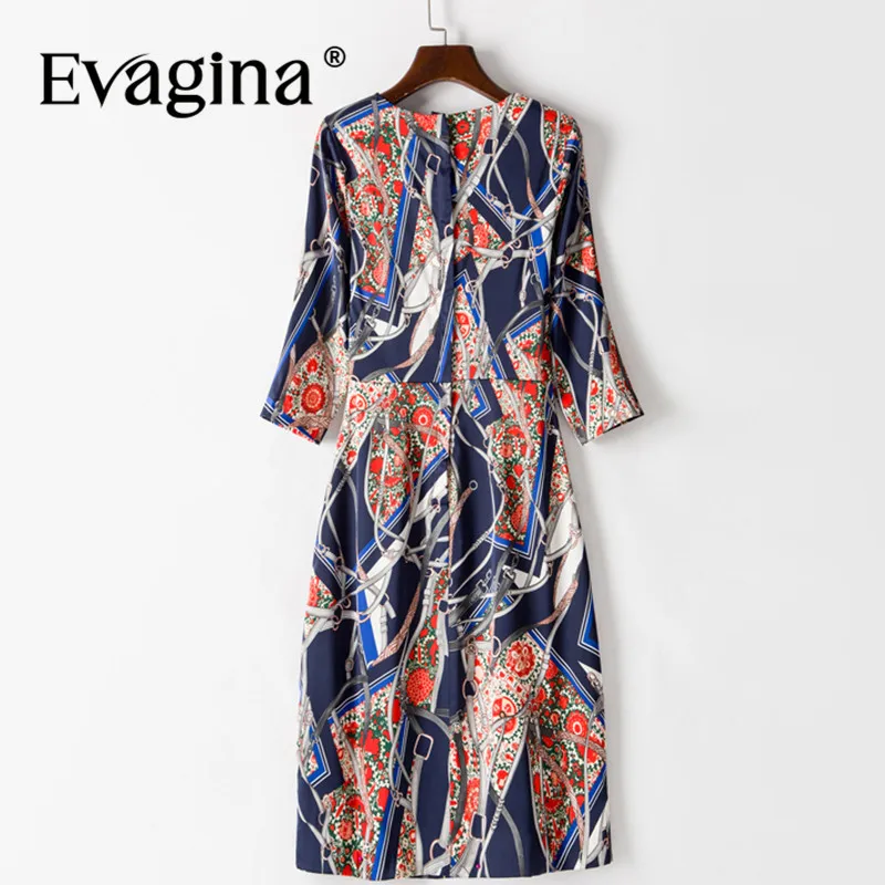 Evagina Spring Summer Women's Dress Print Three Quarter Sleeve Streetwear Elegant Chic Mini Dresses