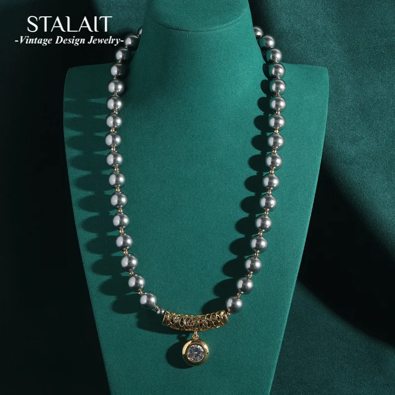 

Vintage Fashion Pendant Antique Pearl Necklace Jewelry Long Collar Round Crystal Chain Accessories For Women Engagement Wedding