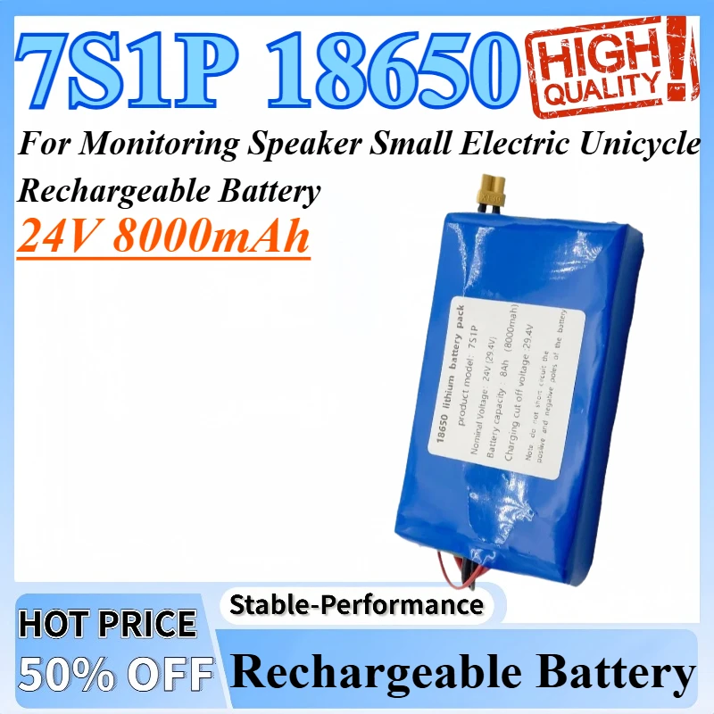 

24V 8000mAh 7S1P 18650 Li-ion Battery Pack with BMS For Monitoring Speaker Small Electric Unicycle Rechargeable Battery