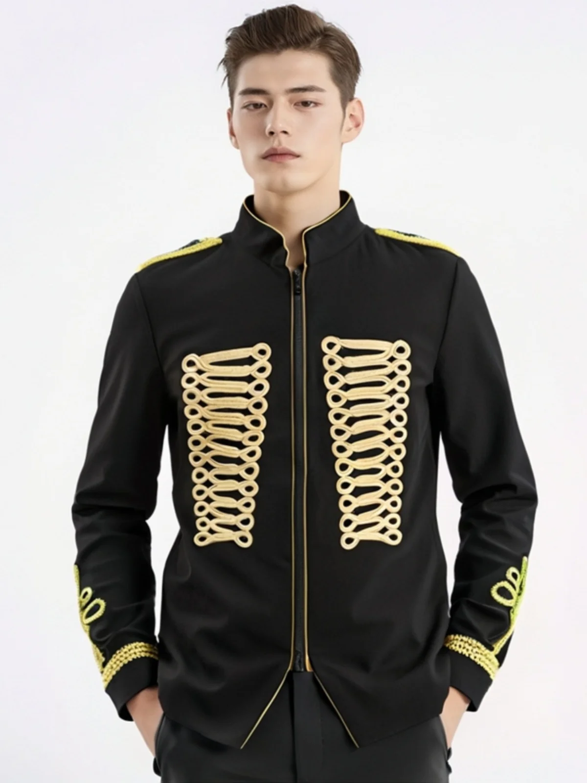 costume-decoratif-en-dentelle-avec-corde-doree-pour-hommes-costume-de-scene-d'hote-de-spectacle-vetements-de-depanneurs-tendance-design-sens-tenue-decontracte