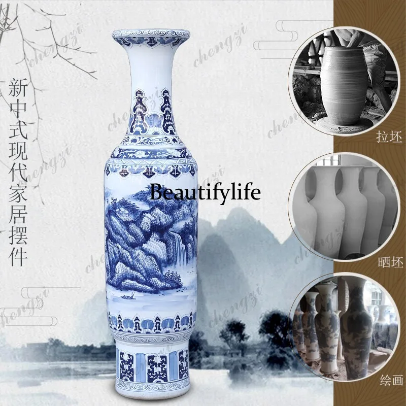 Jingdezhen handmade painting blue and white bright future floor-to-ceiling ceramic vase