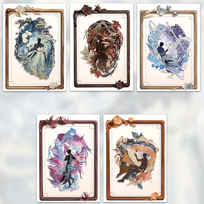 5Pcs/Set Chinese style Love and Deepspace Laser Card Xavier Zayne Rafayel ralayo Sylus Caleb  Cosplay Rounded Corners LOMO Card