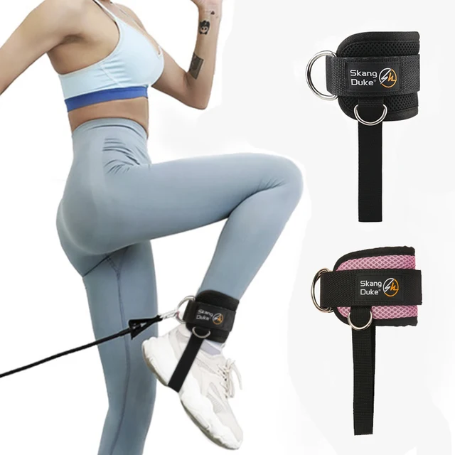 1PC wyściełane paski na kostkę paski na kostkę do maszyn kablowych podwójne d-ring Fitness mankiety na kostkach do ćwiczeń gimnastycznych rabat rozszerzenia nóg