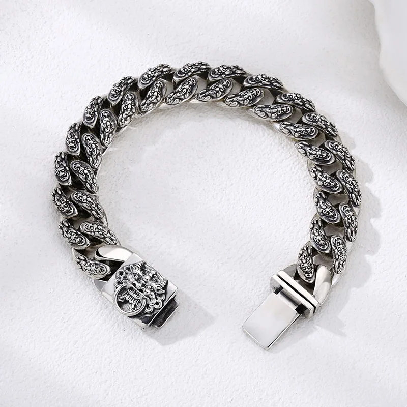 925 sterling silver faucet bracelet thick type men's trendy Thai silver retro distressed ornament