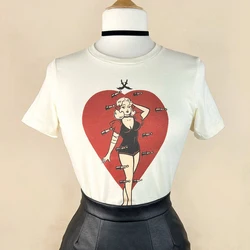 Sexy Lady and Red Love Heart Women T Shirts Cotton Short Sleeve Summer Fashion Graphic Tee Halloween Clothes Vintage T-shirts