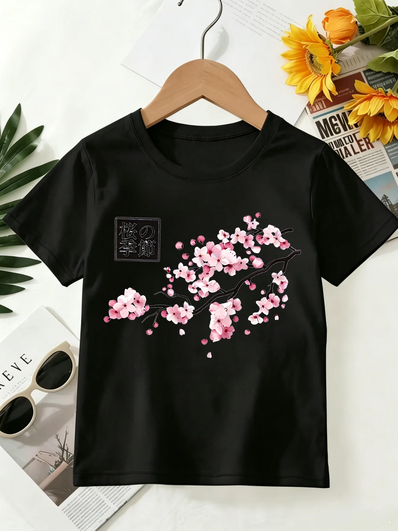 Sakura Season Kids Tee Cherry Blossom Floral Print Boys Girls Family Matching Cotton Summer Short Sleeve Basic Children Tshirt
