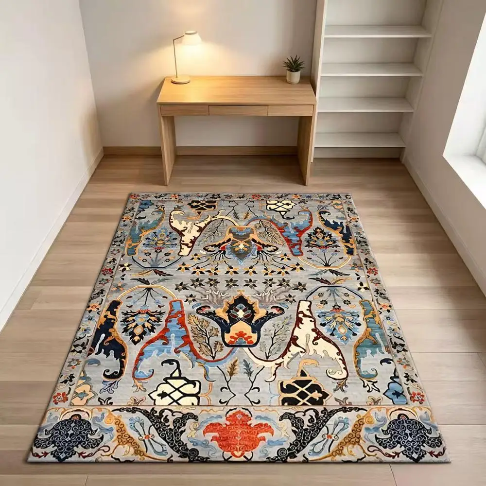 Bohemian Vintage Floral Area Rug, Non-Slip Washable Colorful Oriental Traditional Floor Carpet for Living Room Bedroom Home Decor