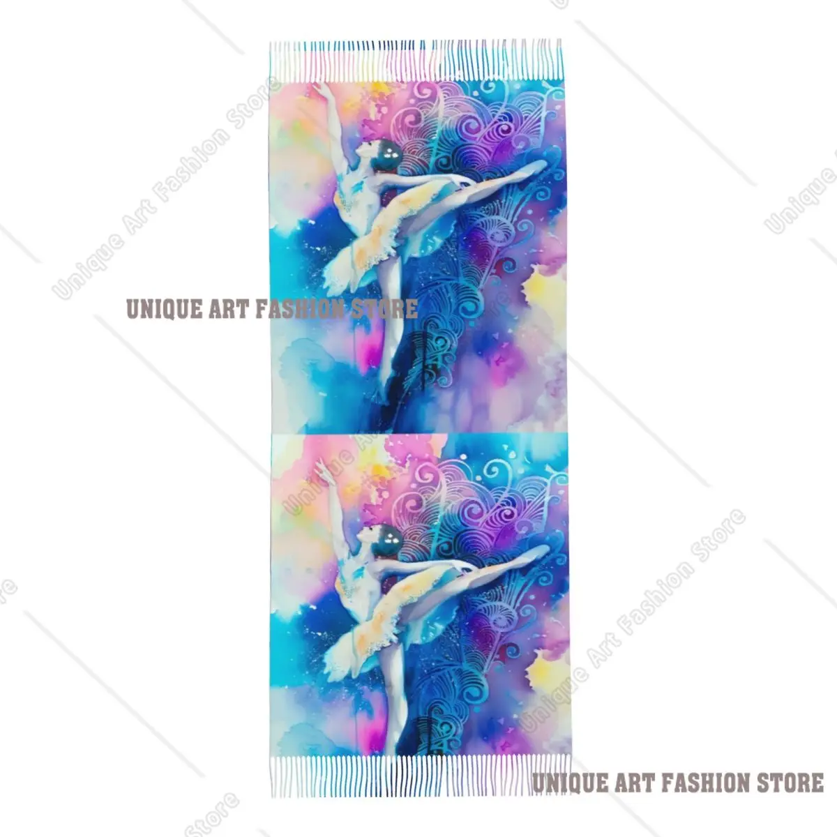 ผ้าพันคอพิมพ์ลายศิลปะยิมนาสติกแบบยาวสำหรับผู้หญิง ดีไซน์หรูหรา ผ้าหนา อุ่นสบายสำหรับฤดูหนาว พร้อมพู่ห้อย