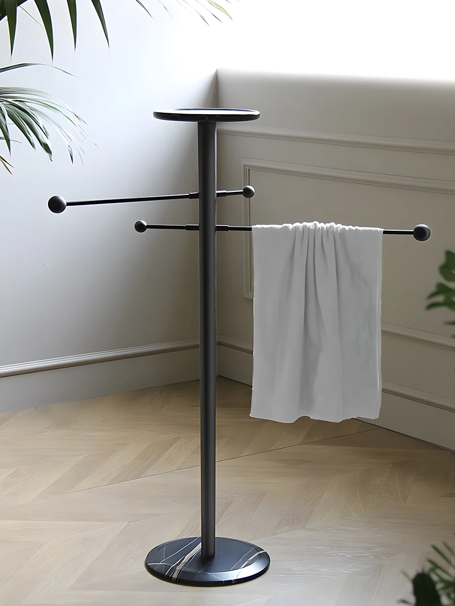 Modern bathroom floor-mounted mobile marble towel rack bathroom bracket light luxury simple wind wooden towel rack