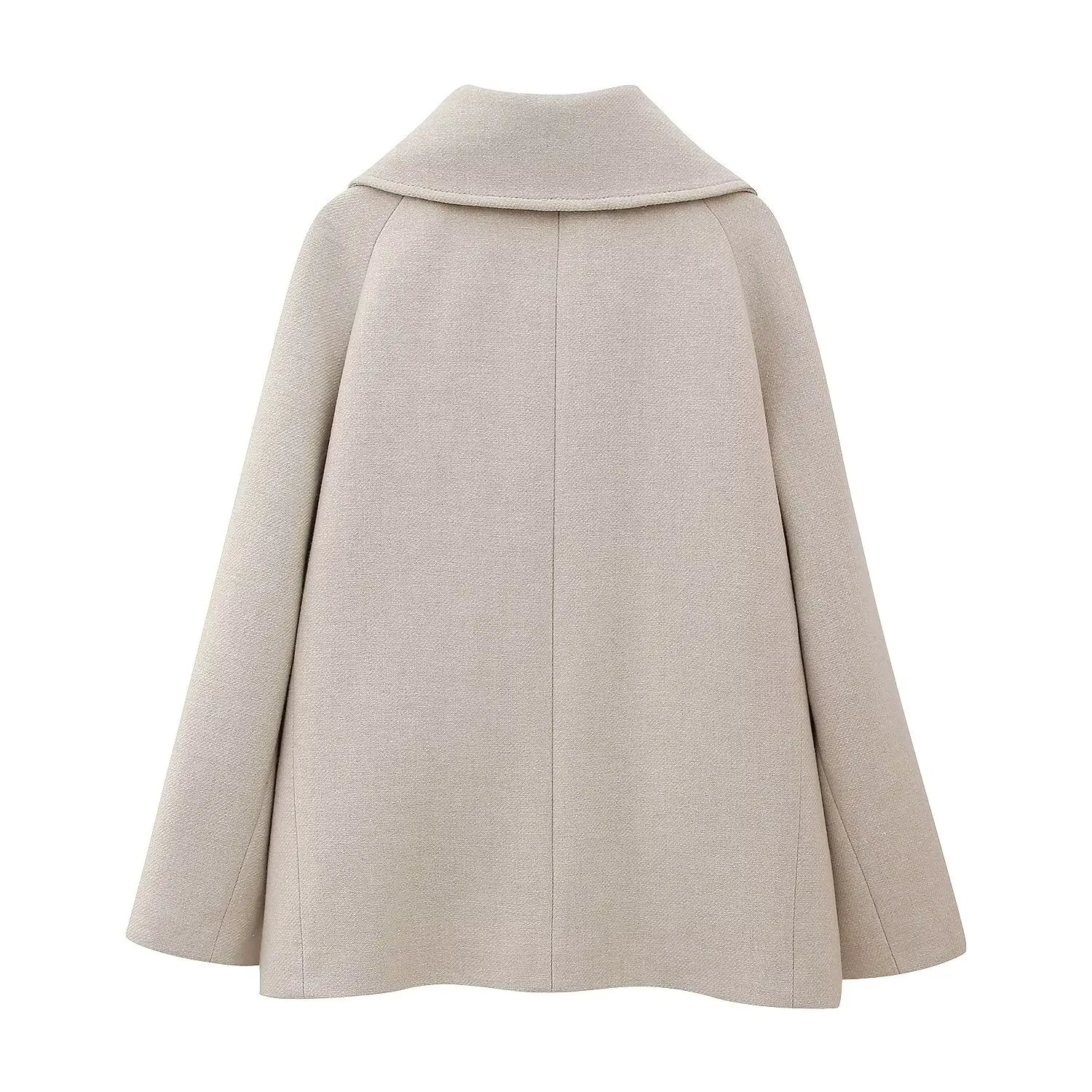 PB&ZA Damen 2024 Herbst und Winter neuer Khaki-Mantel abnehmbarer Pelzkragen Raglanärmel einreihige mittellange Jacke