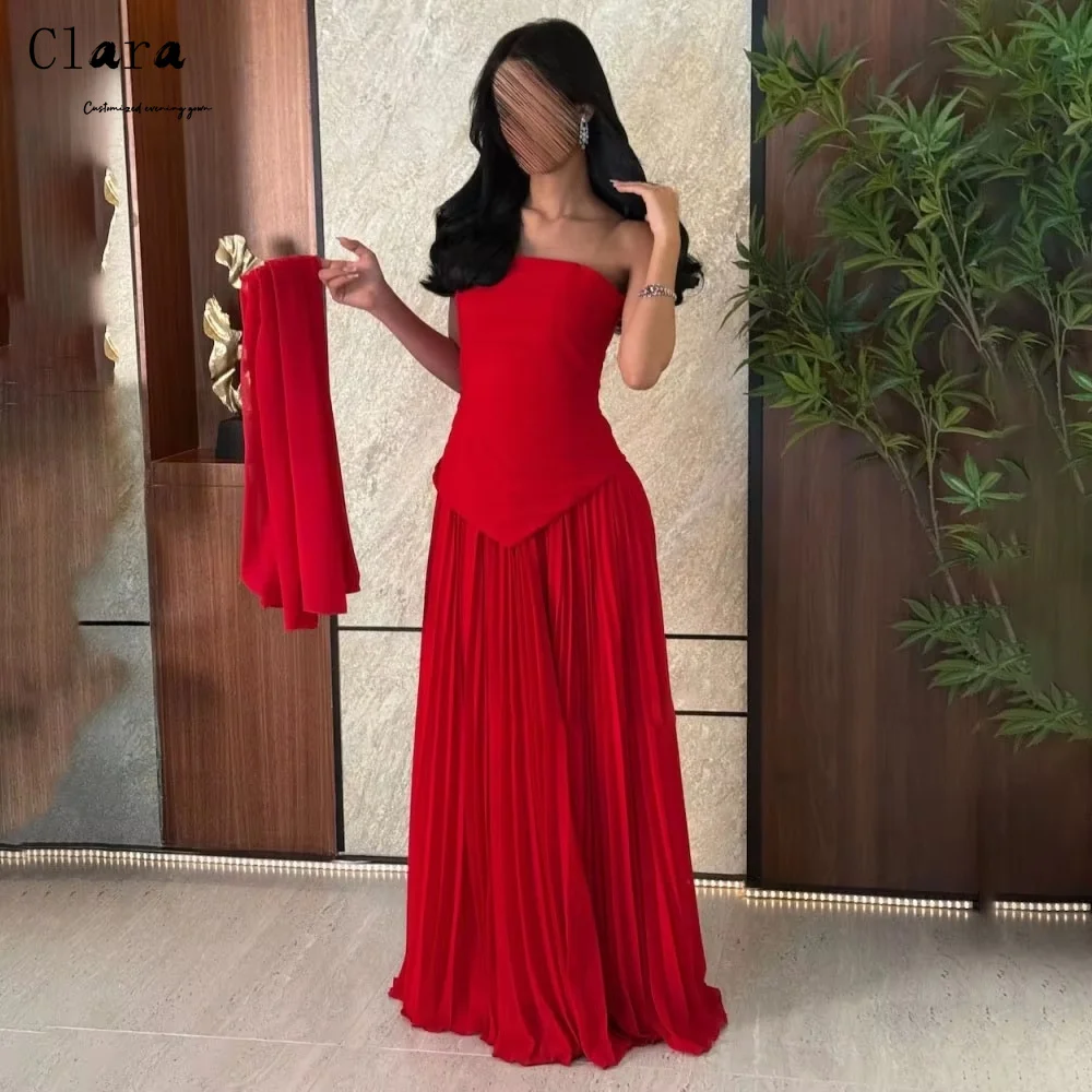 クララカスタムレッドフィッシュテールストラップレスチューブトップラグジュアリーエレガントパーティードレスウェディングウーマンボールガウンドレスウィメンズプロムドレス
