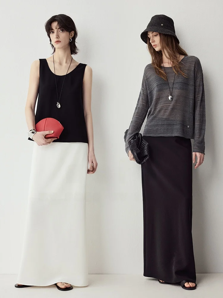 

Cool Sensation Triacetate Fiber Half-length Skirt Women's Anti-wrinkle Minimalist Straight-cut Fashionable Long Skirt