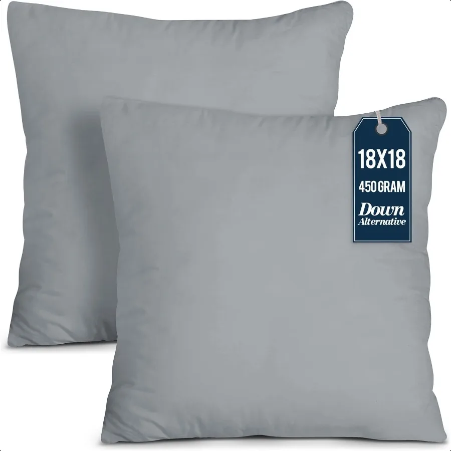 

Throw Pillows Insert Pack of 2 Grey 18 x 18 Inches Bed and Couch Pillows Indoor Decorative Pillow