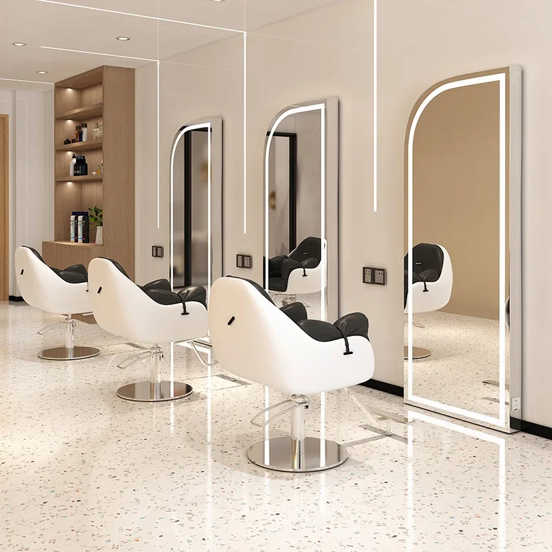 Stainless Steel Barbershop Mirror Hair Salon Hairdressing Mirror Cheap Haircut Lounge Taburetes Con Ruedas Nail Salon Furniture