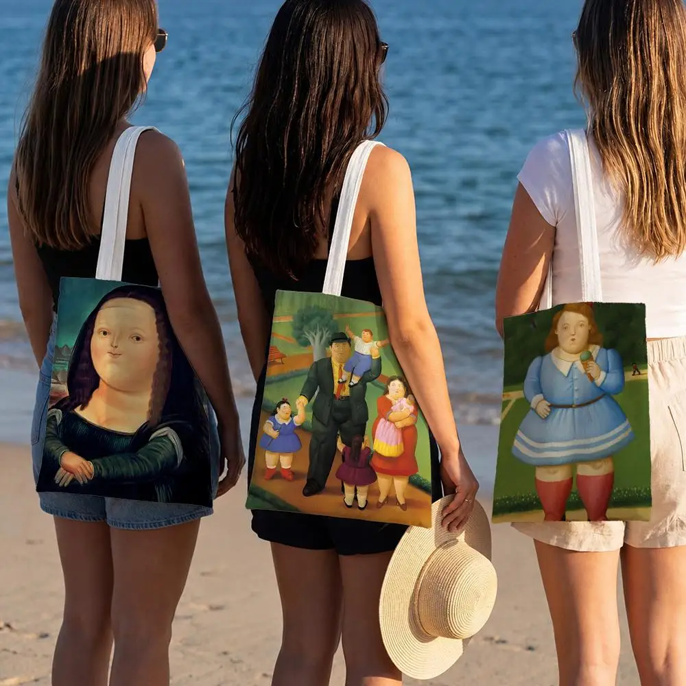 Artist Fernando Botero Storage Bags Polyester Canvas Foldable Tote Bag Lightweight Reusable Shopping Shoulder Bag