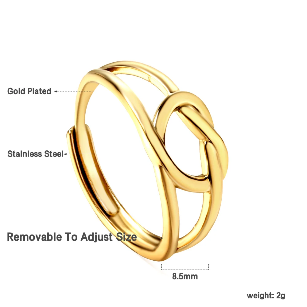 LUXUSTEEL Vintage Stainless Steel Finger Rings For Women Men Golden Plated Geometric Open Ring Adjustable Retro Party Jewelry