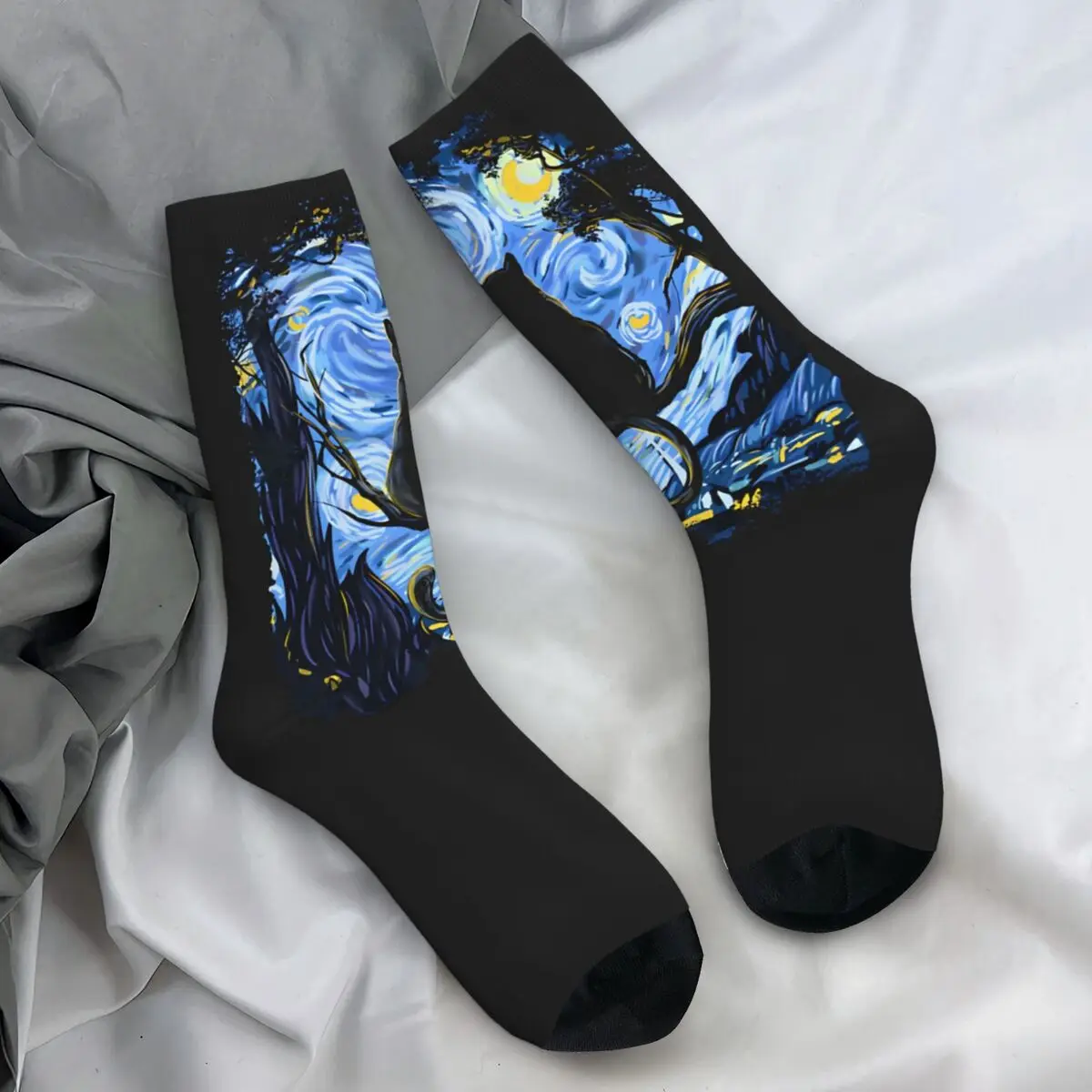 Van Gogh Its Vincent Stockings Cat Starry Night Pattern Casual Socks Autumn Non Slip Socks Couple Running Sports Quality Socks