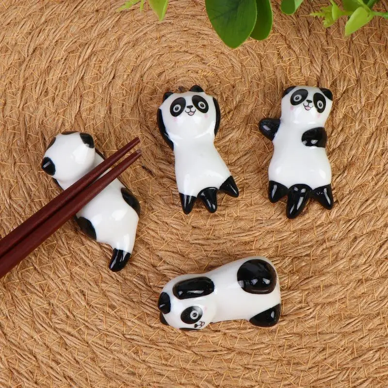 Hoyytu Mini Panda Ceramic Chopstick Rest Cute Cartoon Anti-Scratch Tableware Spoon Holder for Restaurant Party Table Decor