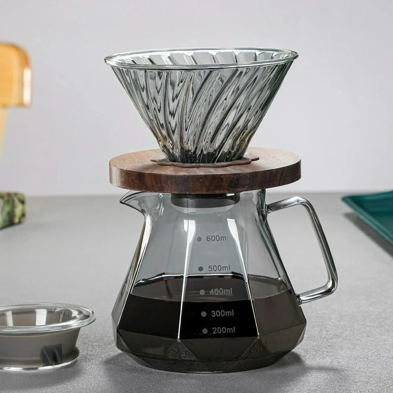 Diamond Fashion Design Glass Coffee Carafe,Clear Glass Coffee Pot for Drip Coffee Maker,Coffee Sharing Pot,Coffee Filter Dropper