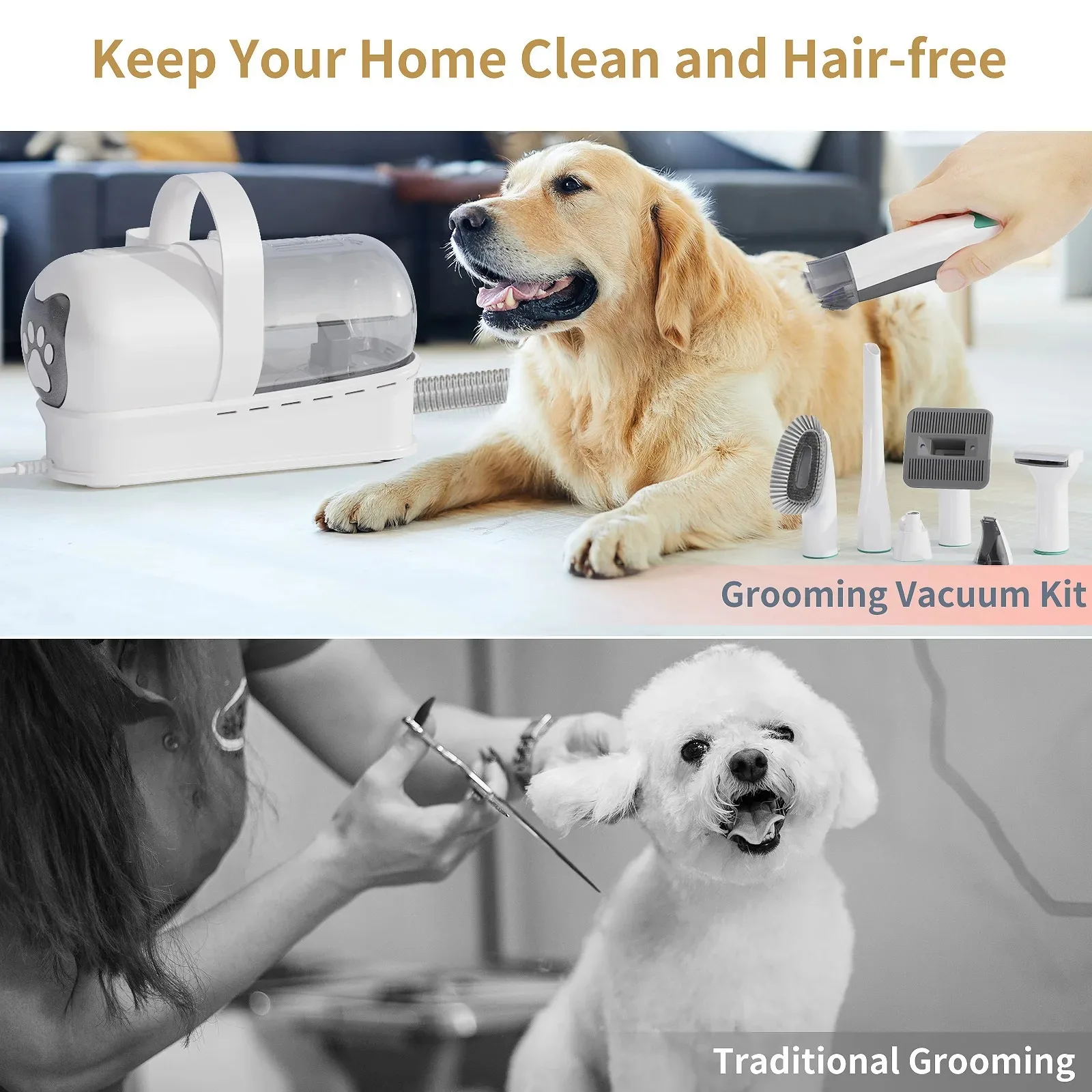 Pet 7-in-1 Hair Suction Device Cat Dog Vacuum Cleaner Machine Hair Trimmer Electric Push Cutting Grooming Shaving Cleaning view 3