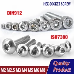 5-150pcs A2 Allen Bolts Round 304 Stainless Steel ISO7380 DIN912 Hexagon Socket Head Cap Screws M2 M2.5 M3 M4 M5 M6 M8 L=4-55mm