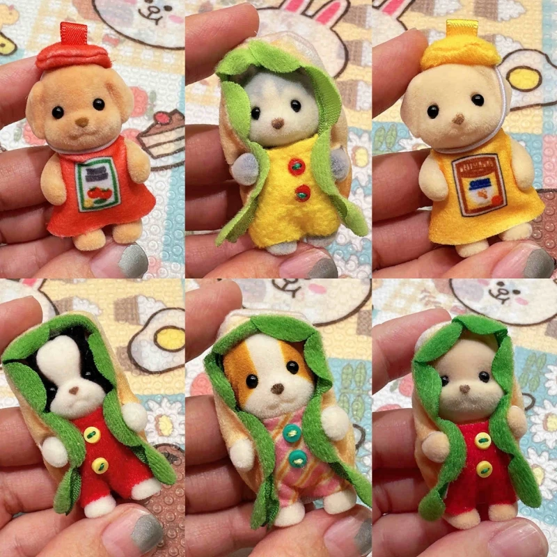 Original Sylvanian Families Tomato Sauce Teddy Hamburg Husky Dollhouse Penguin Cute Doll Christmas Flocking Doll collectibleGift