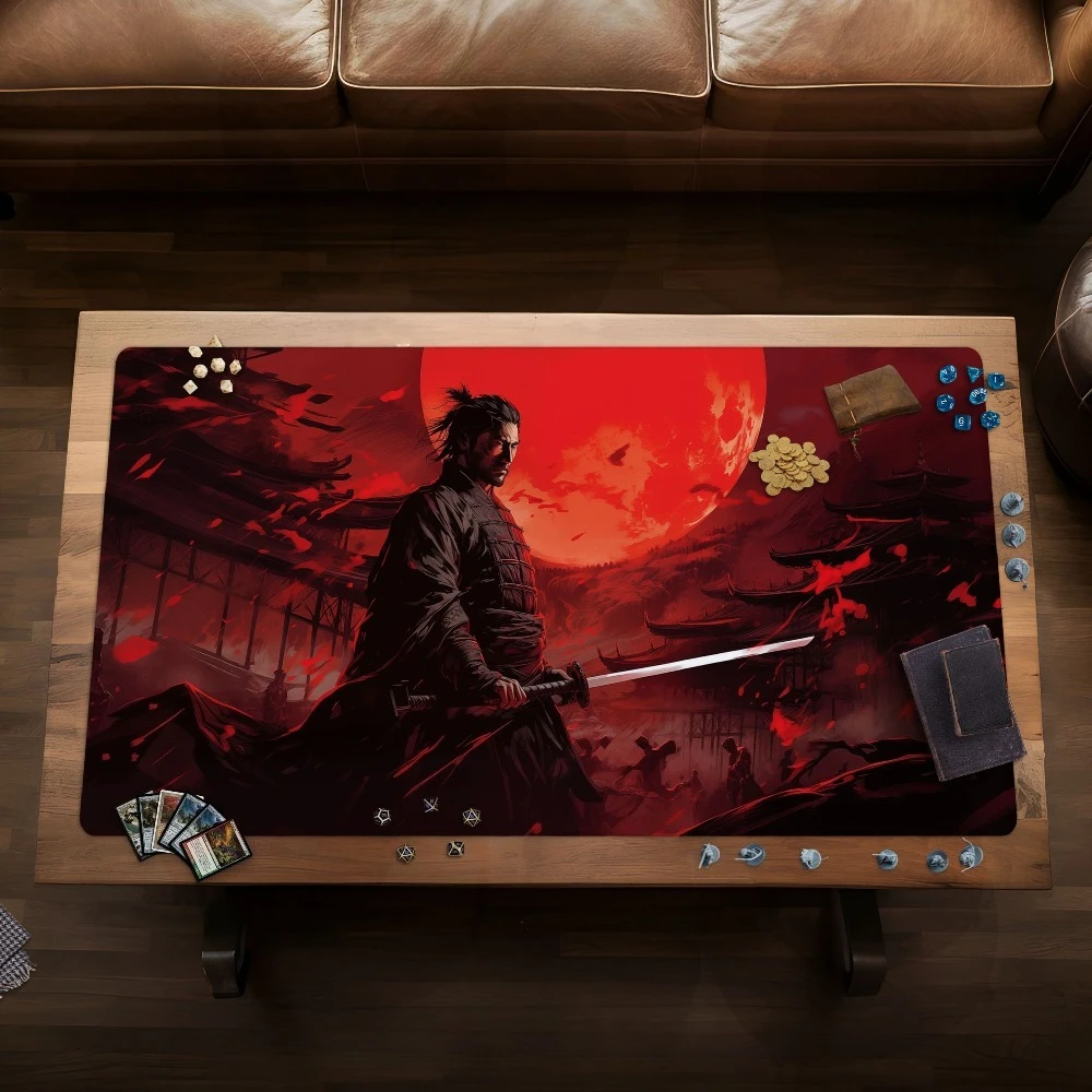 Samurai Playmat/Desk Mat, tcg card/dice/board game, dark red japanese anime large stitched giant Deskmat/Mouse pad/play mat